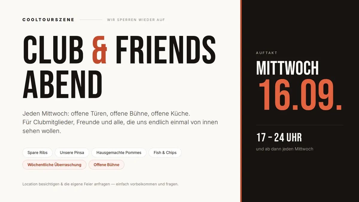 Club & Friends Abend – Die Cooltourszene Reopens