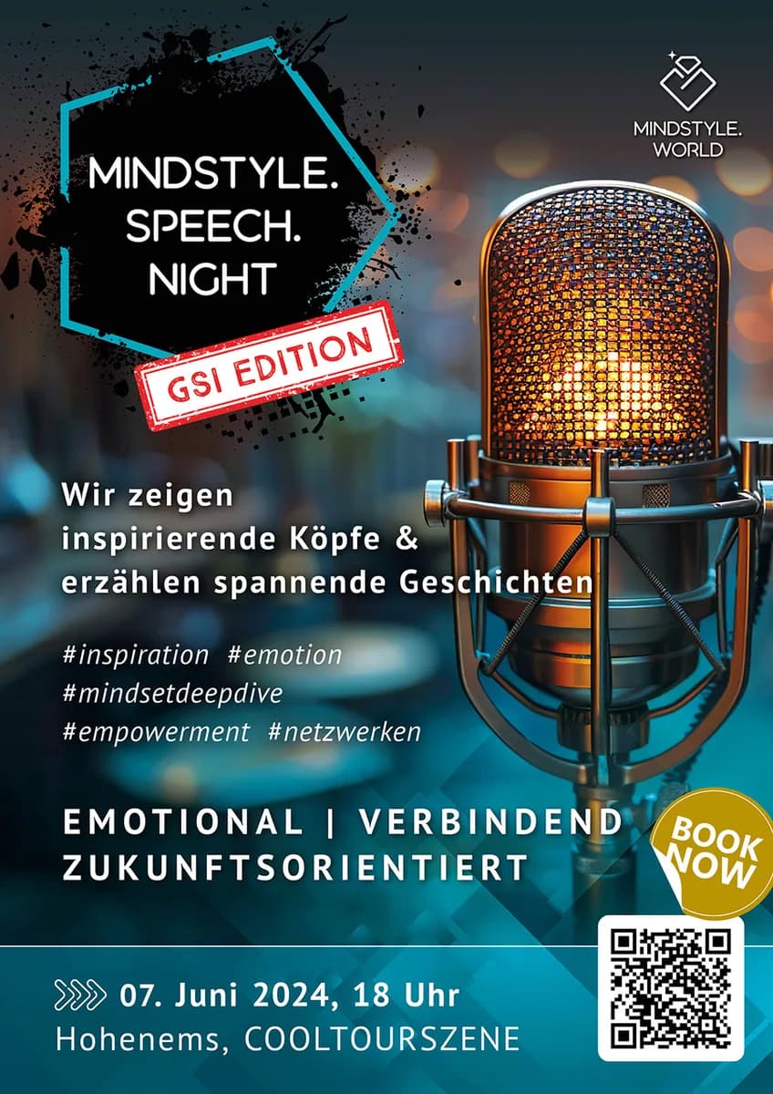 Veranstaltungsplakat: Mindstyle Speech Night – GSI Edition Mindstyle Speech Night – GSI Edition