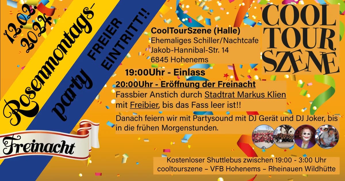 Veranstaltungsplakat: Rosenmontags-Party – Die legendäre Nacht steht bevor! Rosenmontags-Party – Die legendäre Nacht steht bevor!
