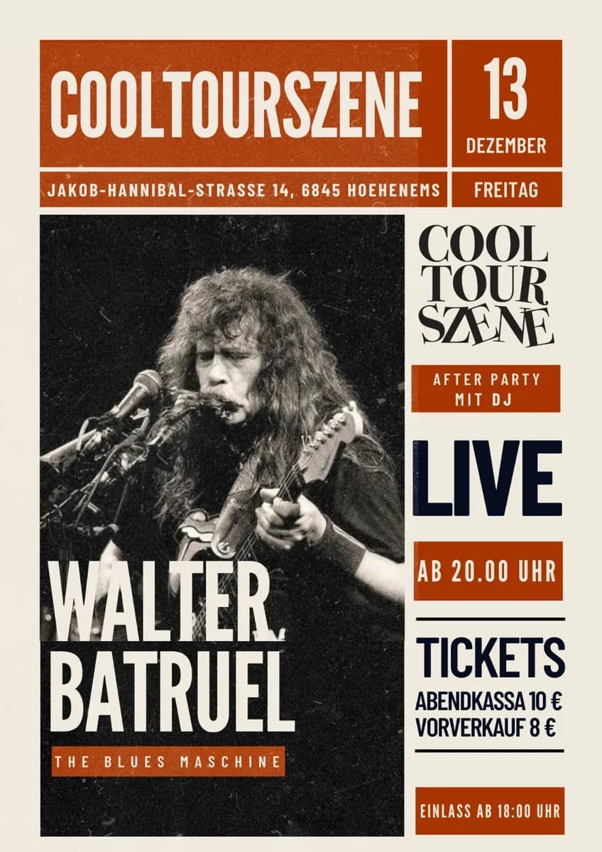 Veranstaltungsplakat: Walter Batruel – Live bei COOLTOURSZENE! Walter Batruel – Live bei COOLTOURSZENE!